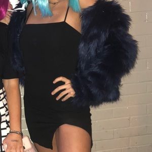 Navy blue faux fur jacket